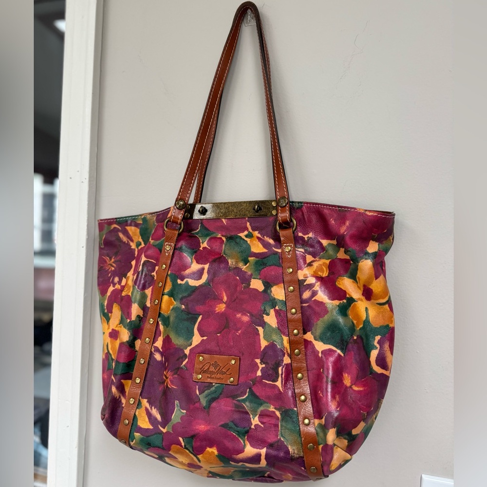 Patricia Nash Benvenuto Floral Print Italian Leather Large Tote Bag